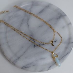 Crystal and moon double stranded necklace